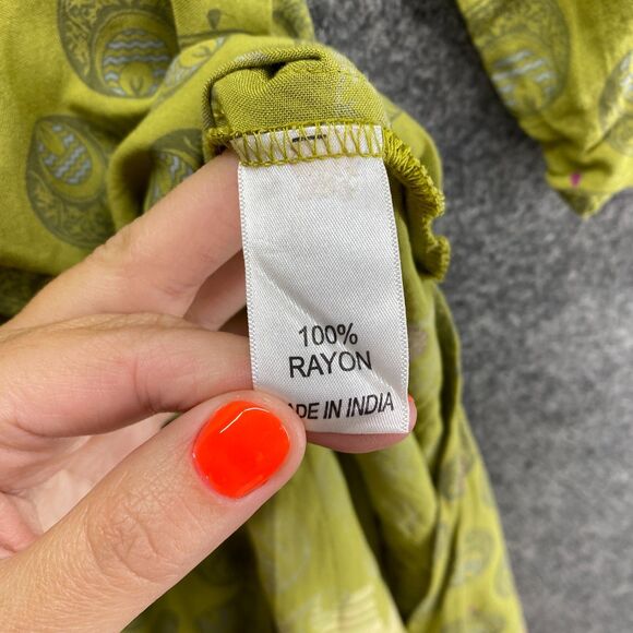 Melange Shirt Dress Women S Small Yellow Geometric Maxi 3/4 Sleeve V-Neck Rayon - Picture 7 of 11